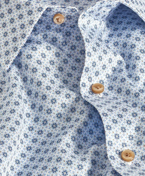 White & Blue Geometric Print Sport Shirt