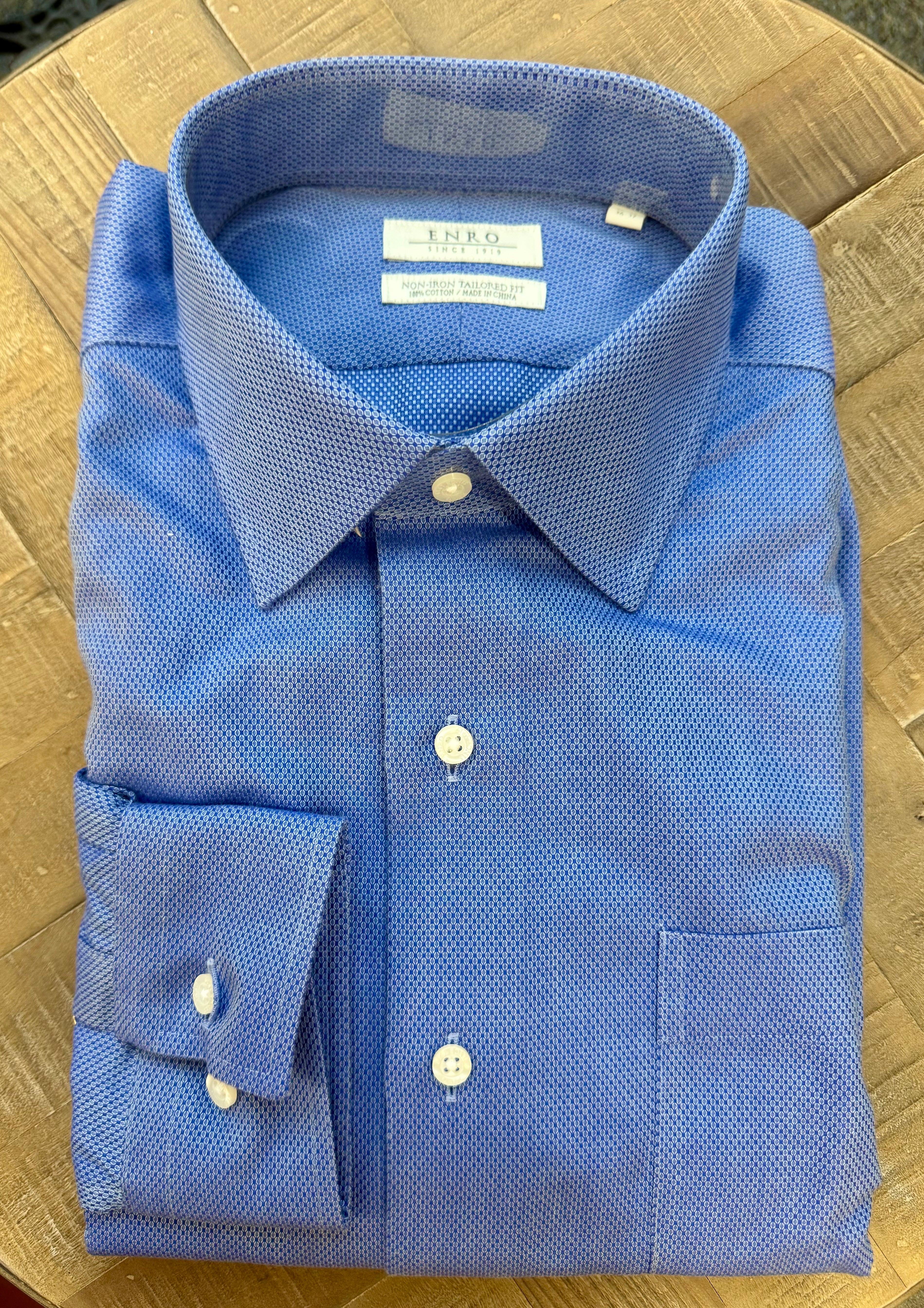 Enro Dress Shirt Tailored / Blue Textured / 16.5 x 36/37