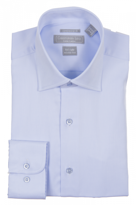 Two Ply Cotton Contemporary Dress Shirt Blue