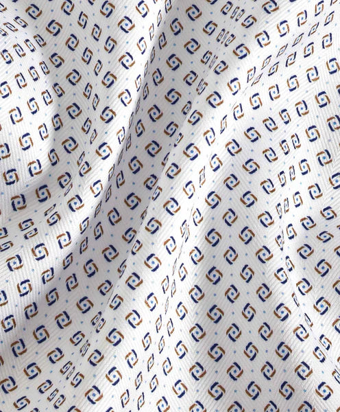 White & Chocolate Micro Geometric Print Sport Shirt