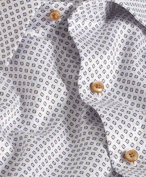 White & Chocolate Micro Geometric Print Sport Shirt