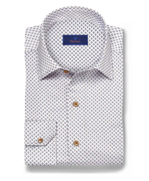 White & Chocolate Micro Geometric Print Sport Shirt