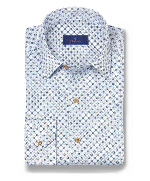 White & Blue Geometric Print Sport Shirt