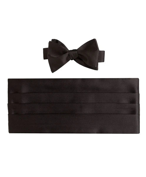 Black Satin Self-tie Bow Tie & Cummerbund Set