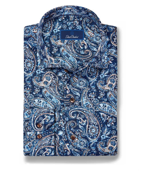 Navy & Chocolate Paisley Sport Shirt