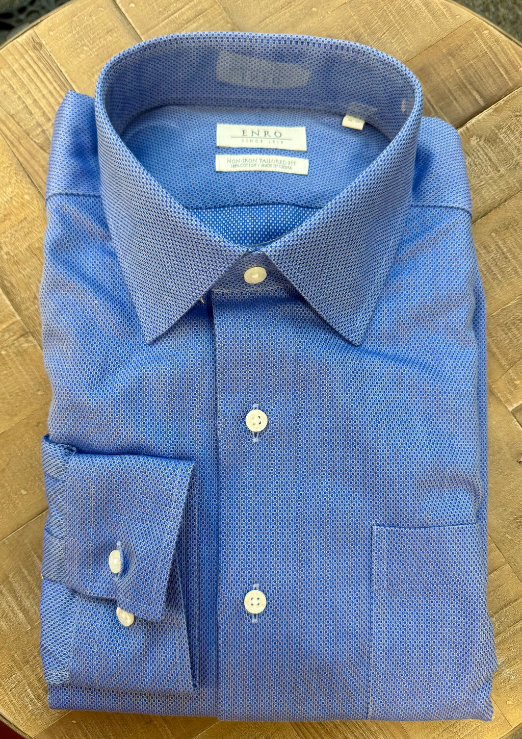 Enro Dress Shirt Tailored / Blue Textured / 16.5 x 36/37