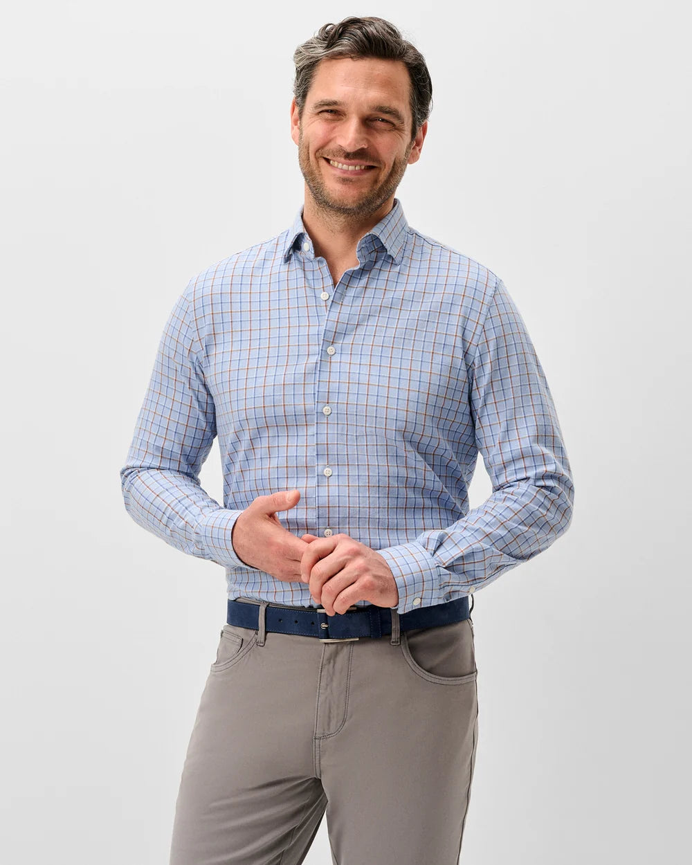 Natural Performance Button Down Shirt - Chestnut Pane