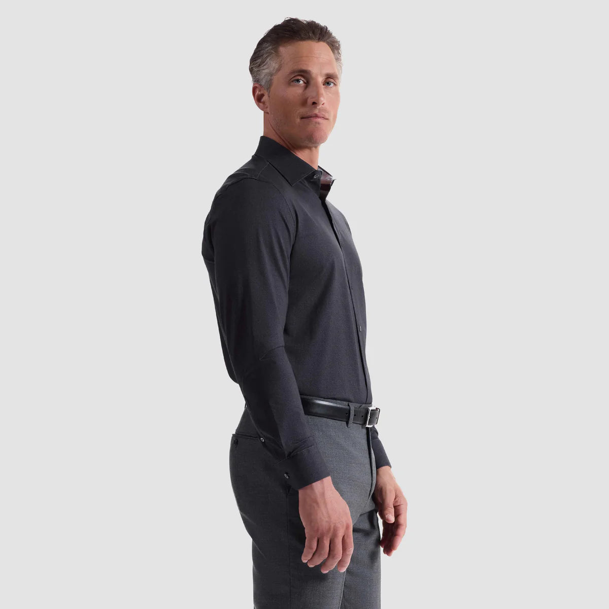 bugatchi dress shirt black pants brown shoes James Solid OoohCotton Shirt Black / 3XL