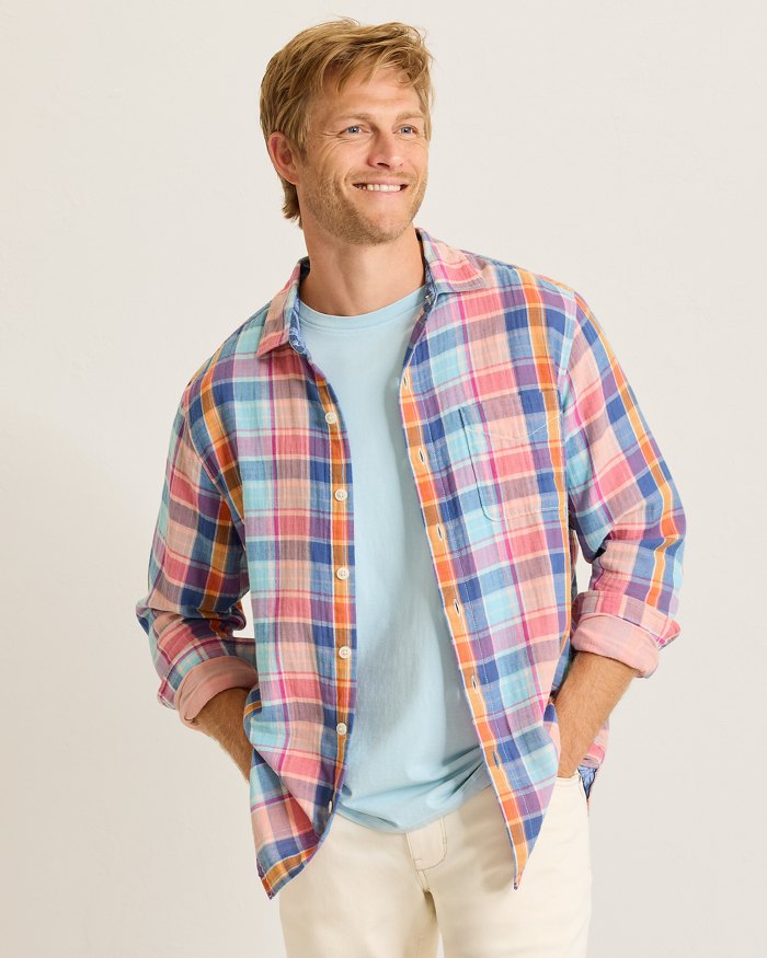 slim fit dress slacks Enro Tan Multi Plaid Short Sleeve Button Up Shirt main image 0