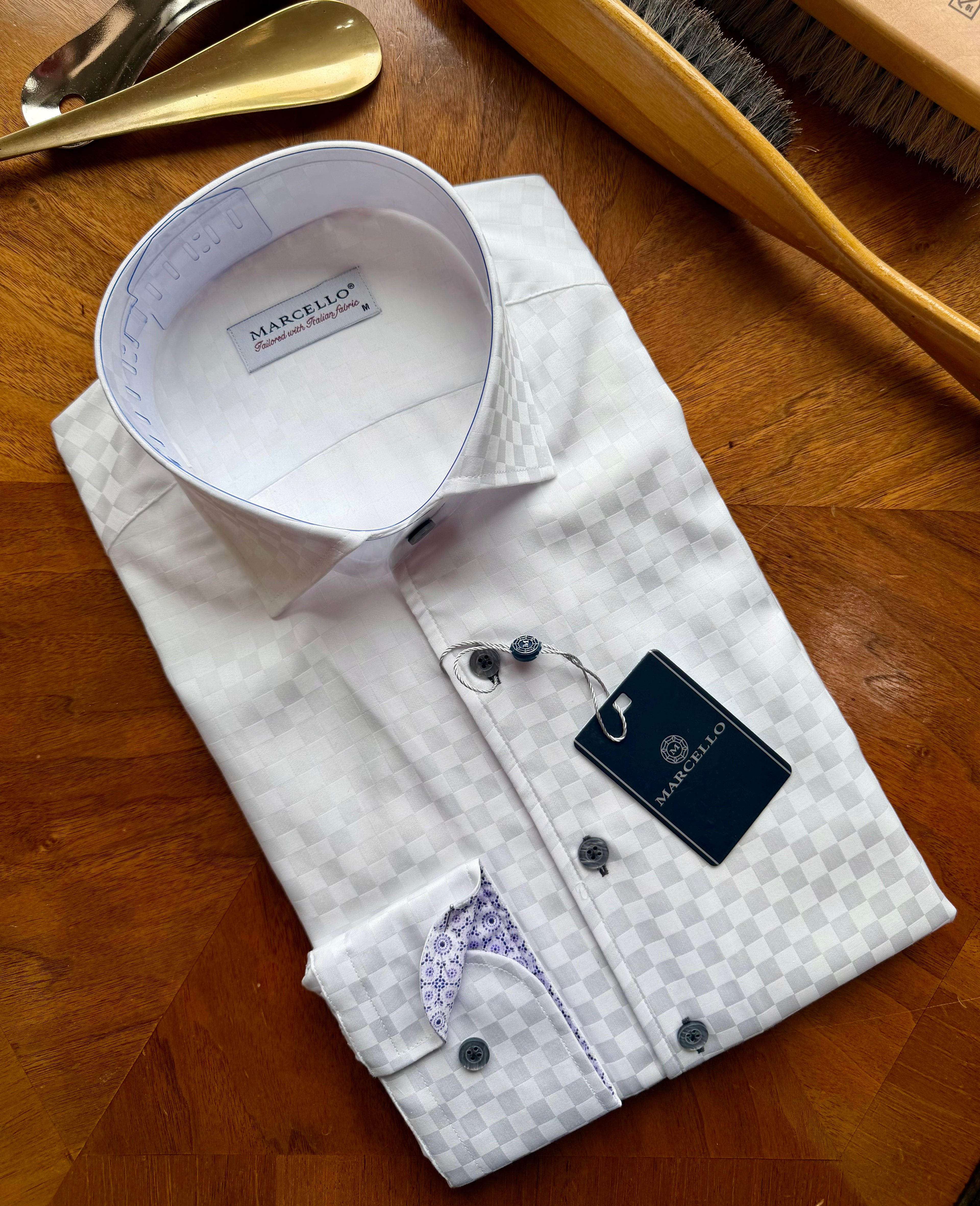 Tonal White Checkerboard Sport Shirt