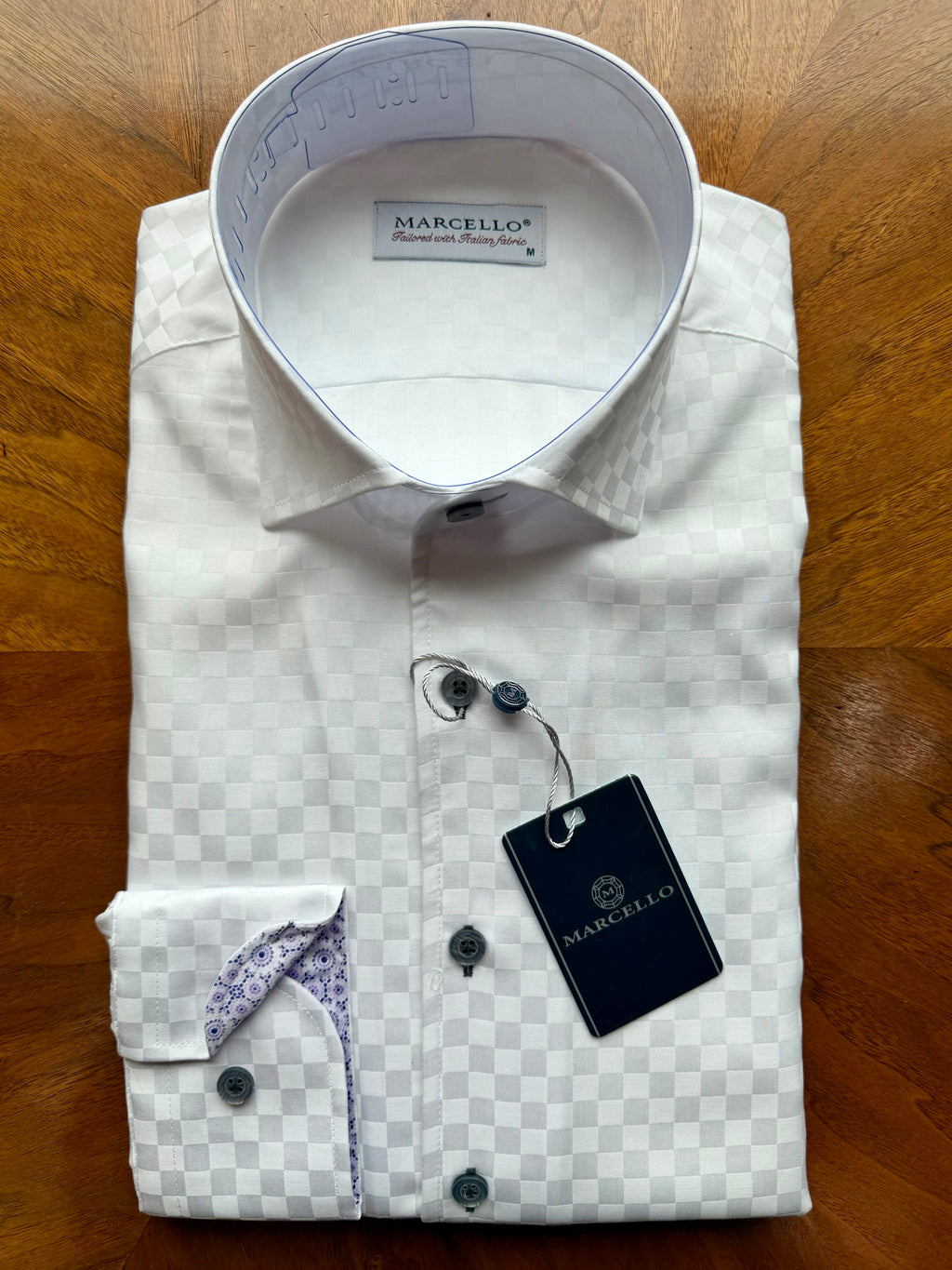 Tonal White Checkerboard Sport Shirt