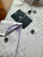 Tonal White Checkerboard Sport Shirt