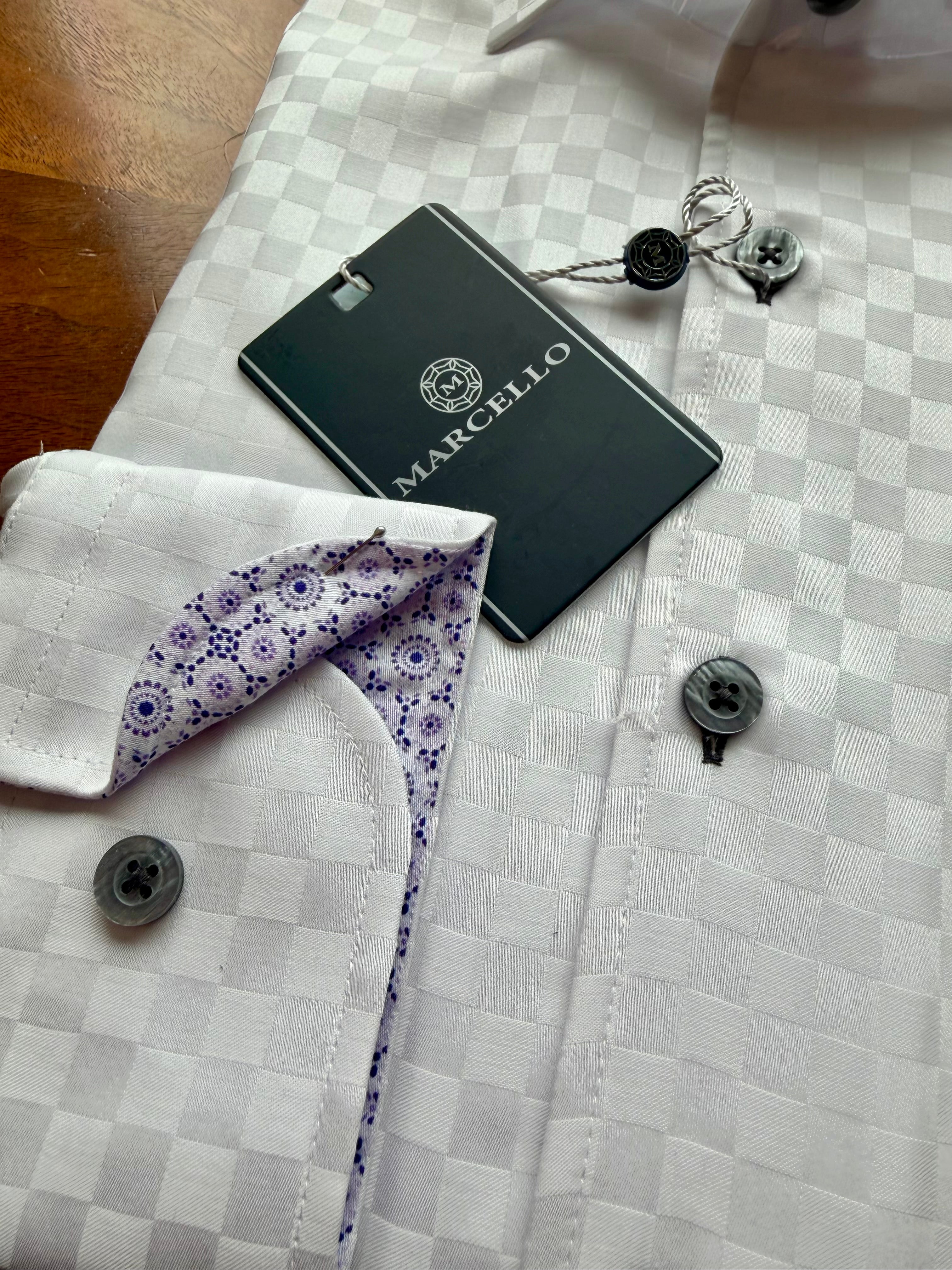 Tonal White Checkerboard Sport Shirt