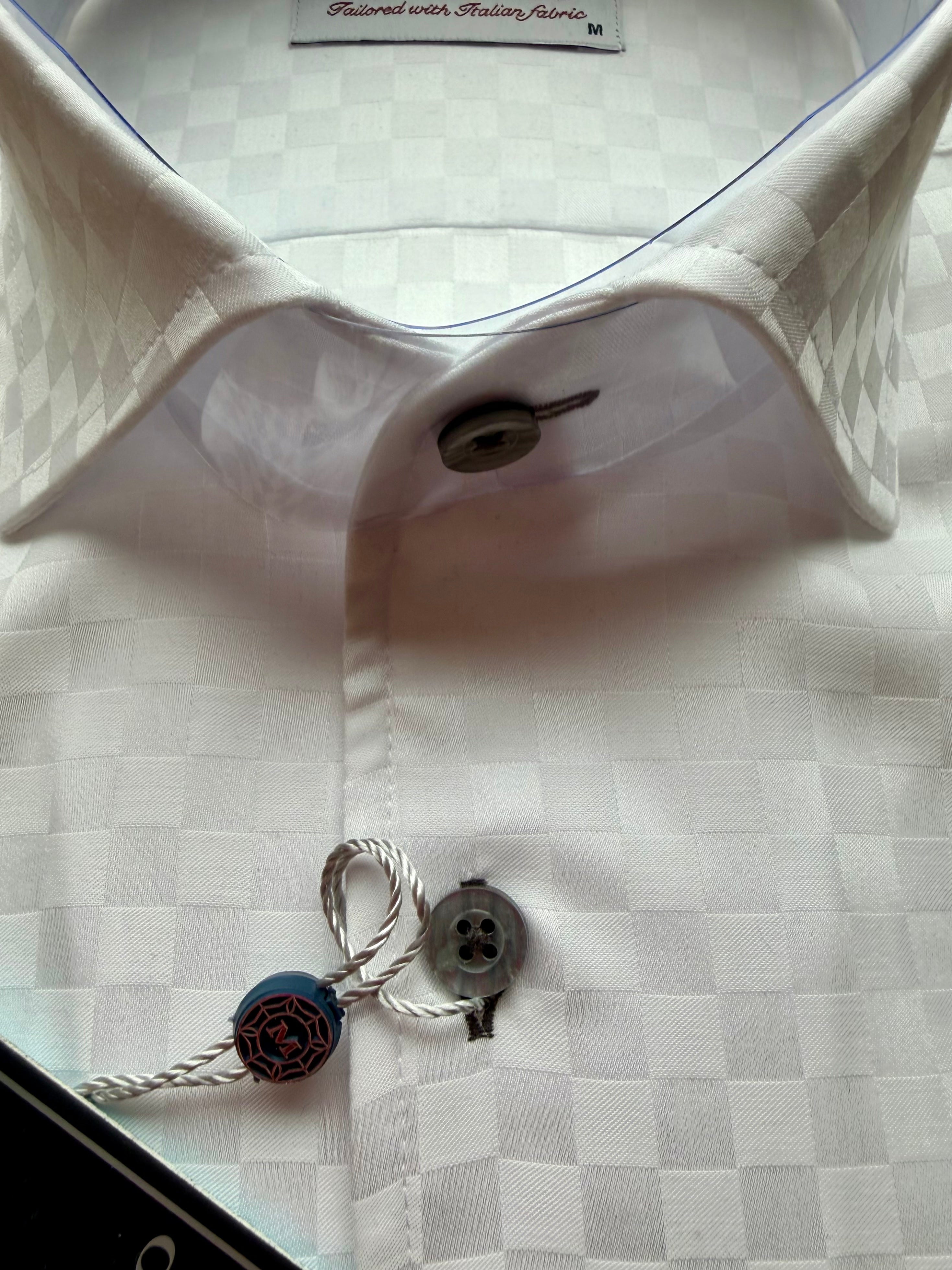 Tonal White Checkerboard Sport Shirt