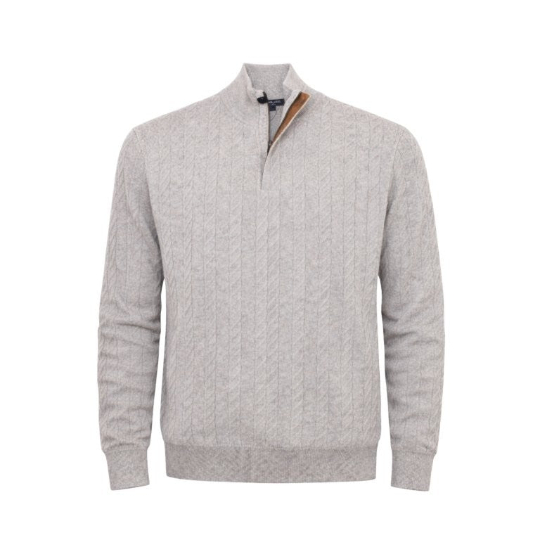 Cable Quarter Zip with Suedette