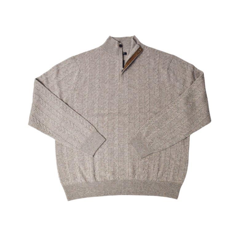 Jon Randall Cable Quarter Zip Sweater with Suedette