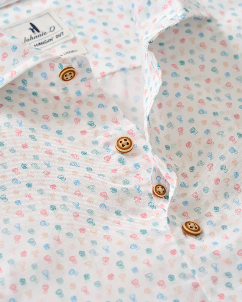 Linen Blend Short Sleeve Button Down Shirt - Cash Bar Print