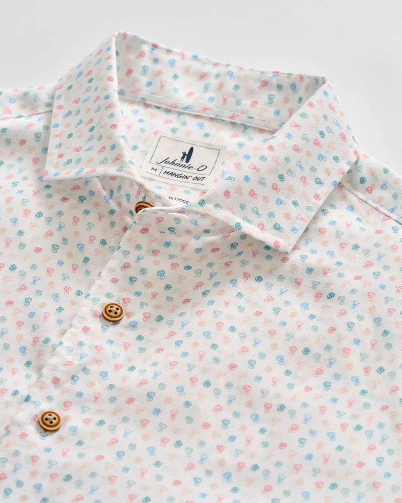 Linen Blend Short Sleeve Button Down Shirt - Cash Bar Print