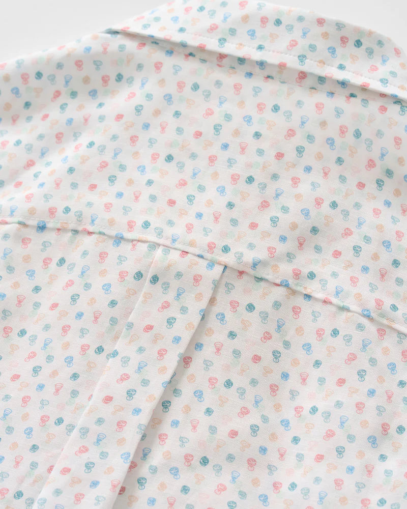 Linen Blend Short Sleeve Button Down Shirt - Cash Bar Print