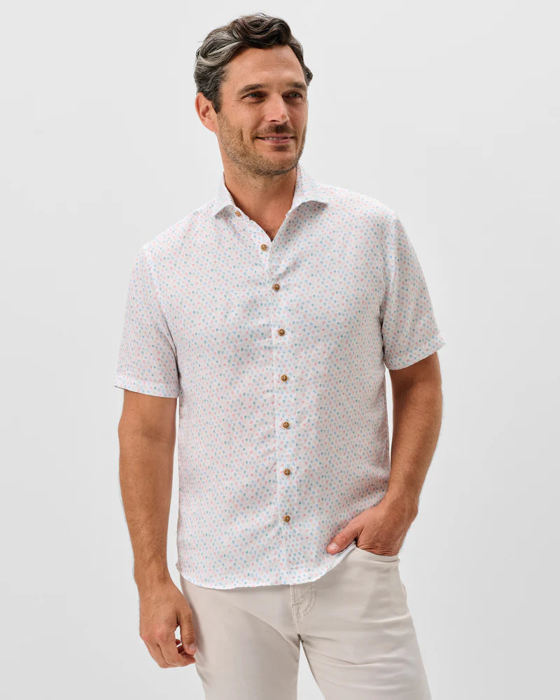 Linen Blend Short Sleeve Button Down Shirt - Cash Bar Print