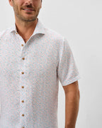 Linen Blend Short Sleeve Button Down Shirt - Cash Bar Print