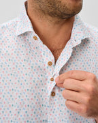 Linen Blend Short Sleeve Button Down Shirt - Cash Bar Print