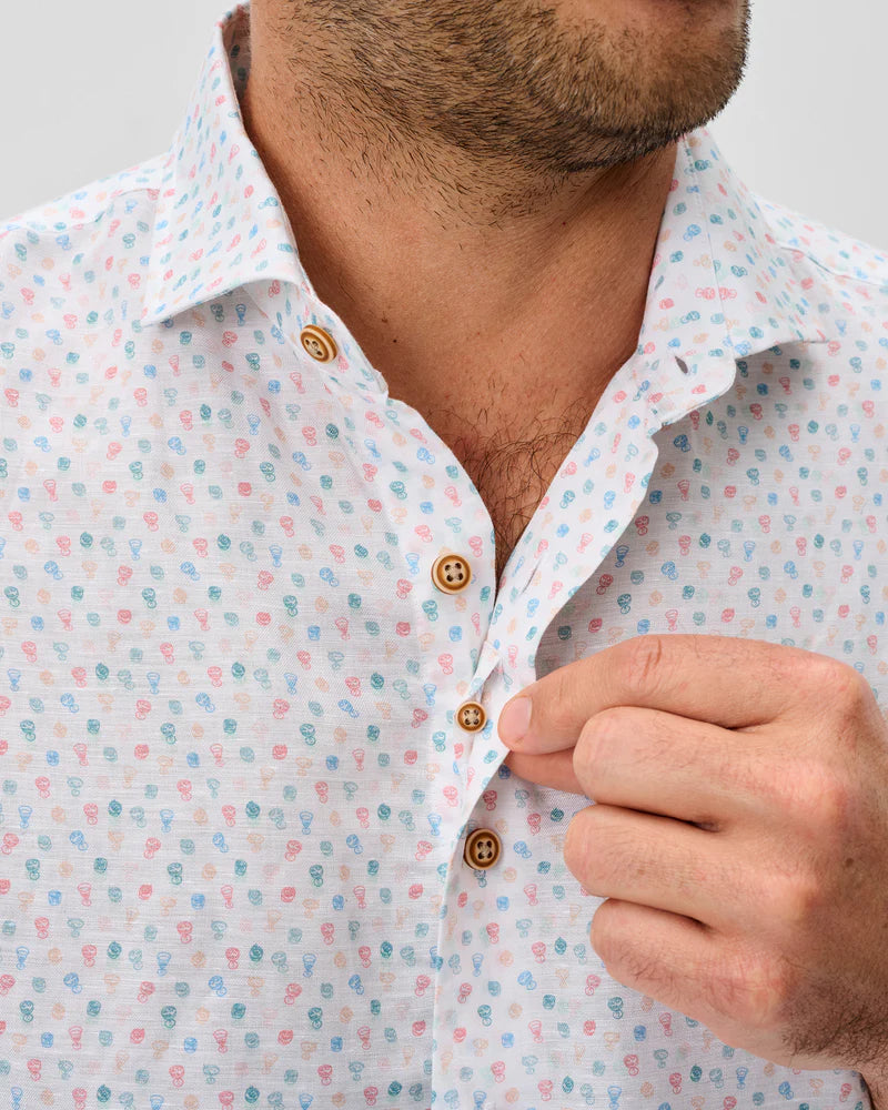 Linen Blend Short Sleeve Button Down Shirt - Cash Bar Print