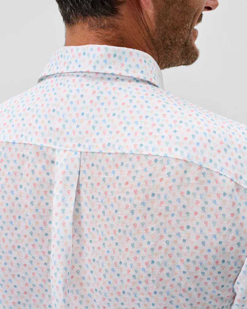Linen Blend Short Sleeve Button Down Shirt - Cash Bar Print