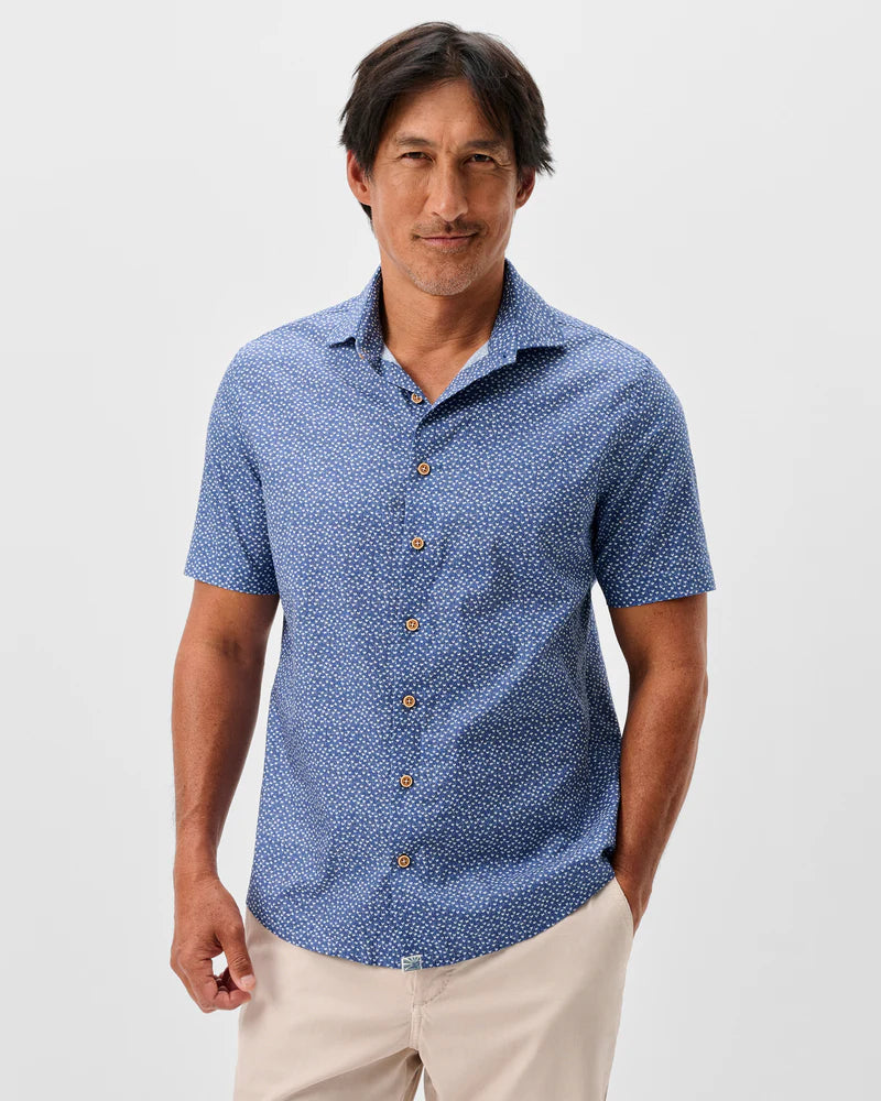Patel Printed Slub Cotton Short Sleeve Button Down