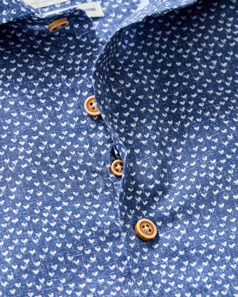 Patel Printed Slub Cotton Short Sleeve Button Down