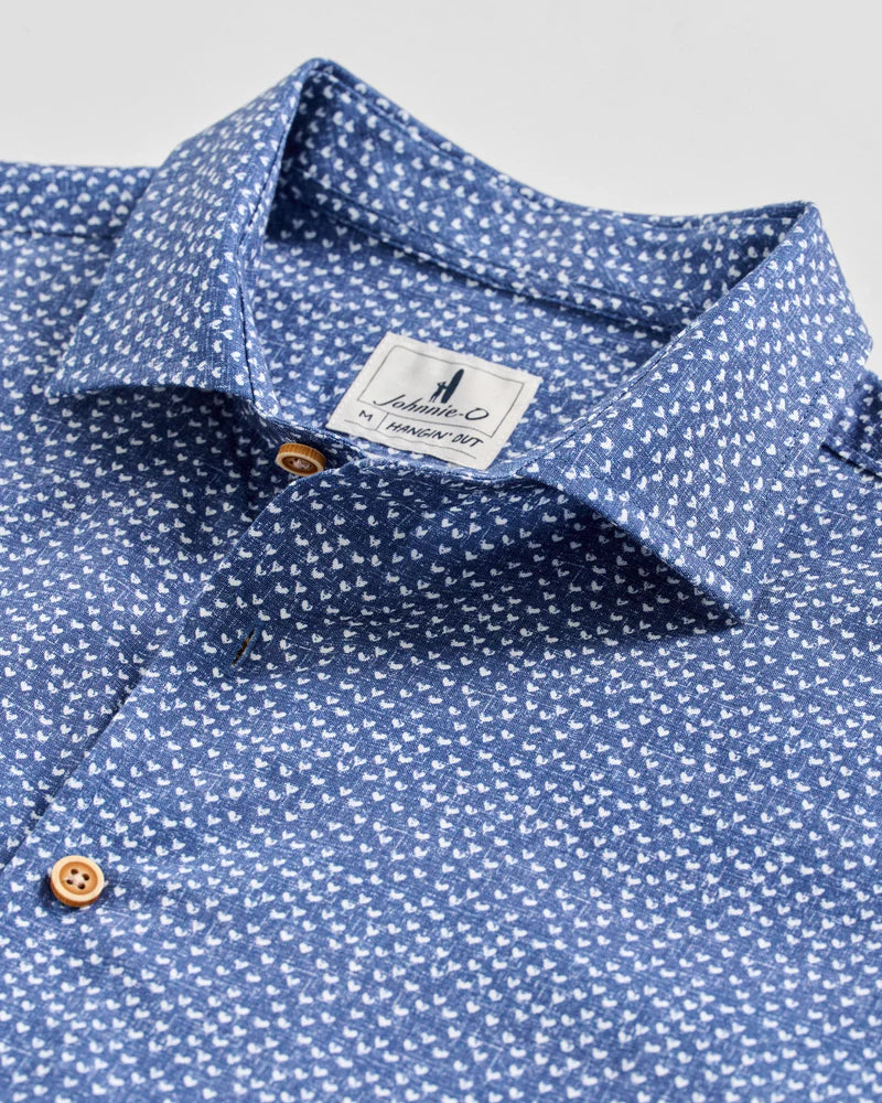 Patel Printed Slub Cotton Short Sleeve Button Down