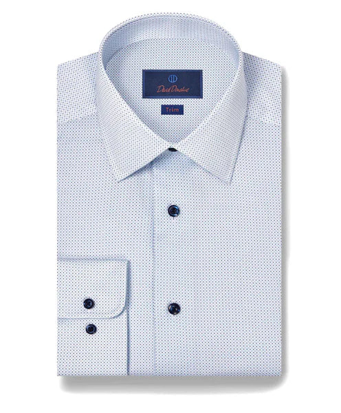 White & Blue Geometric Print Dress Shirt