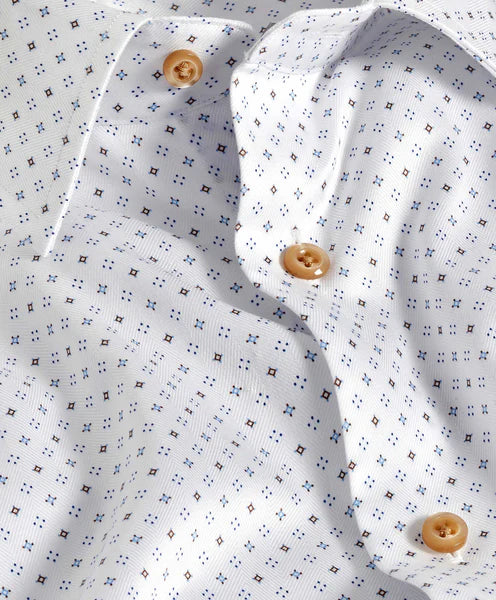 White & Chocolate Geometric Print Dress Shirt