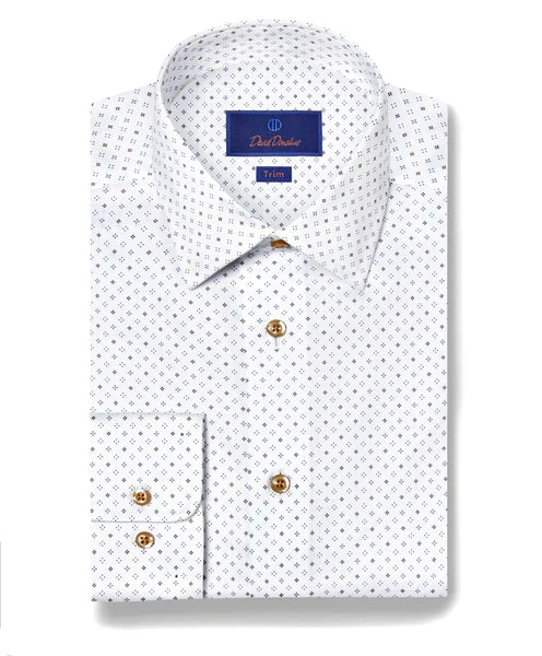 White & Chocolate Geometric Print Dress Shirt