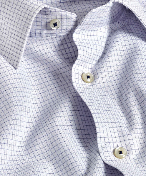 White & Blue Dobby Check Dress Shirt