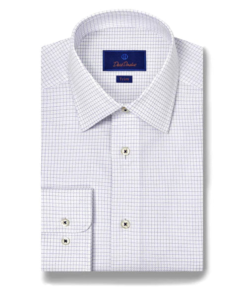 White & Blue Dobby Check Dress Shirt