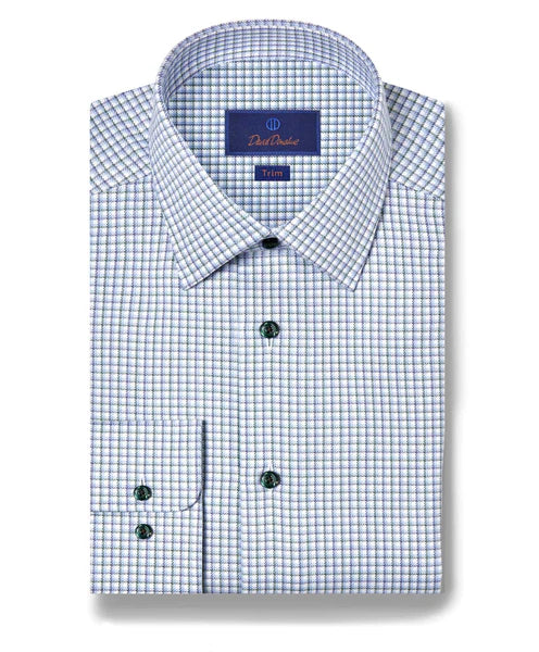 Blue & Green Herringbone Check Dress Shirt