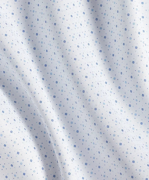 White & Blue Micro Neat Print Stretch Dress Shirt