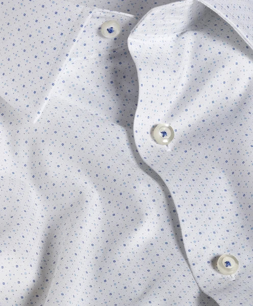 White & Blue Micro Neat Print Stretch Dress Shirt