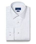 White & Blue Micro Neat Print Stretch Dress Shirt