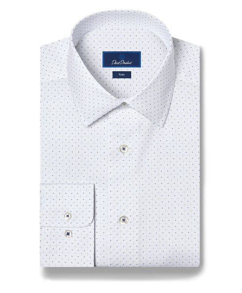 White & Blue Micro Neat Print Stretch Dress Shirt