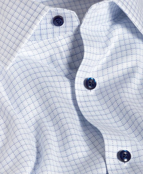 White & Blue Twill Check Stretch Dress Shirt
