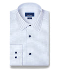 White & Blue Twill Check Stretch Dress Shirt