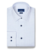 White & Blue Twill Check Stretch Dress Shirt