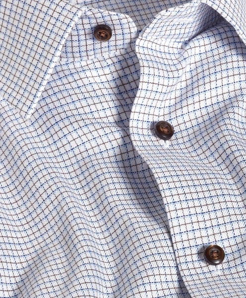 Blue & Chocolate Dobby Check Dress Shirt