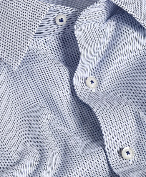 Navy & White Twill Stripe Stretch Dress Shirt