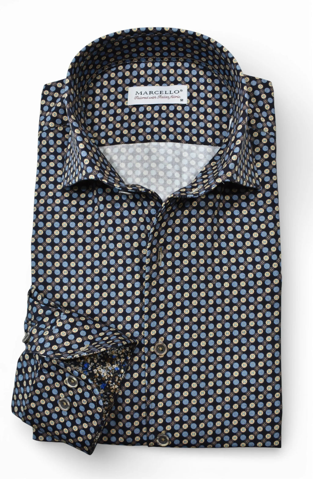 Ivory/Blue Circle Medallion Sport Shirt