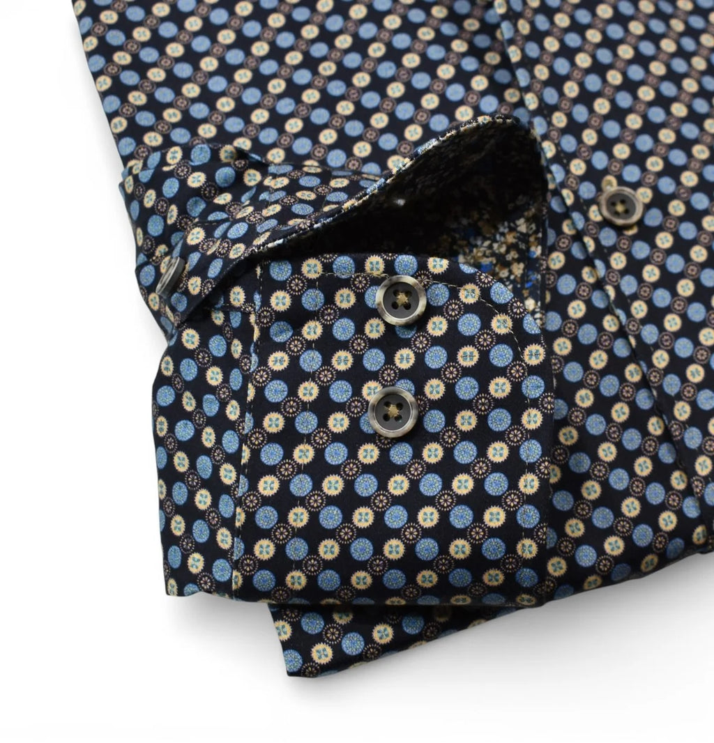 Ivory/Blue Circle Medallion Sport Shirt