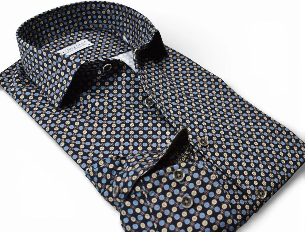 Ivory/Blue Circle Medallion Sport Shirt