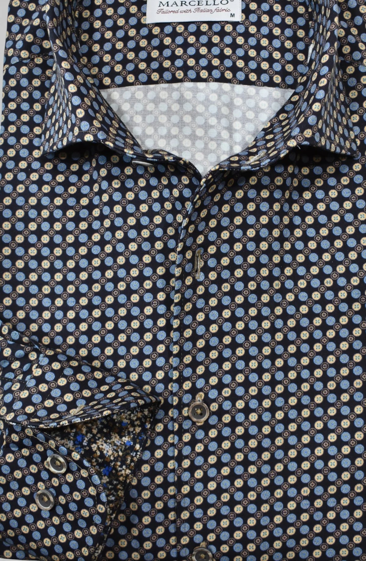 Ivory/Blue Circle Medallion Sport Shirt